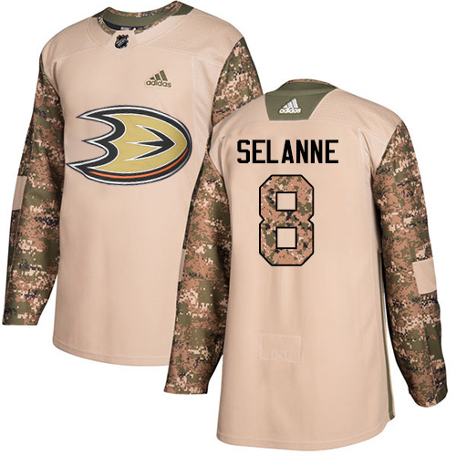 Adidas Ducks #8 Teemu Selanne Camo Authentic Veterans Day Stitched NHL Jersey - Click Image to Close
